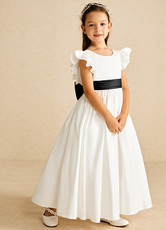 Azazie Aero Flower Girl Dresses Ivory Black A-Line Pleated Cotton Dress image5