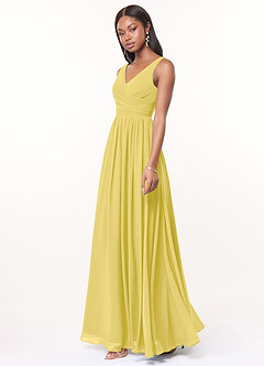 Azazie Keyla At-home Try On Dresses Agave A-Line V-Neck Pleated Chiffon Dress image3