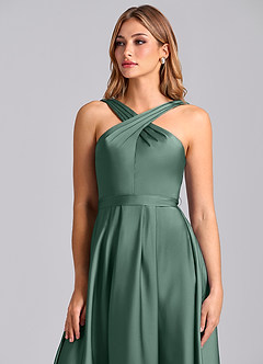 Azazie Dixie At-home Try On Dresses Black A-Line Pleated Stretch Satin Dress image6