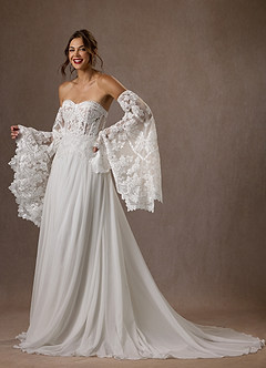 Azazie Rhya Probar vestidos en casa Vestido de Diamante Blanco de Encaje de Corte en A con Vestidos sin tirantes image3