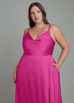 Azazie Sarella Bridesmaid Dresses Fuchsia A-Line Pleated Stretch Satin Dress image8