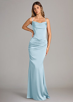 Azazie Sorrel Vestidos de damas de honor Vestido de Azul Cielo de Satén Elástico de Corte Sirena Convertible con Sin tirantes image6