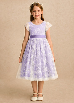 Azazie Maisie Blumenmädchenkleider A-Linie Spitze Kleid Elfenbein Flieder image3