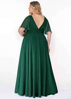 Azazie Pamela Bridesmaid Dresses Emerald A-Line V-Neck Pleated Chiffon Dress image7