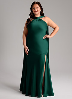 Azazie Kinsley Bridesmaid Dresses Emerald Mermaid Side Slit Stretch Satin Dress image8