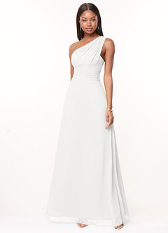 Azazie Ashley Brudtärnklänningar Klä av A-Linje i Chiffong Rynkad Vit image1