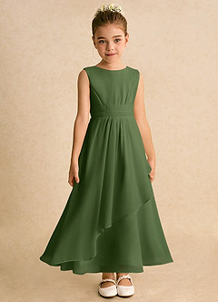 Azazie Edelweiss Flower Girl Dresses Olive A-Line Pleated Chiffon Dress image4
