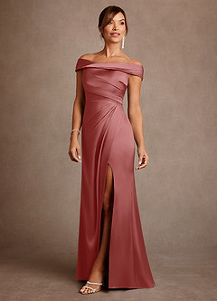 Azazie Bedford Mère de la mariée Robes Robe Fourreau en Satin extensible Plissée Antique Rose image2