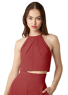 Azazie Kenzi Jurken voor bruidsmeisjes Jumpsuit van Chiffon Geplooid Roest image5