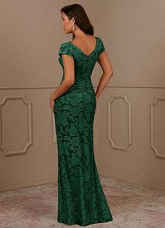 Azazie Roya Mother of the Bride Dresses Dark Green Mermaid Ruched Floral Burnout Dress image3