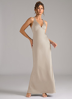 Azazie Tianna Robes de demoiselle d'honneur Robe Trapèze en Satin extensible Givre image5