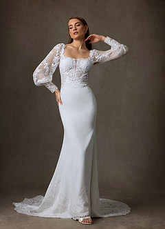 Azazie Isadora Wedding Dresses Diamond White Mermaid Lace Dress image1