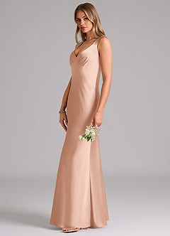 Azazie Kamila Robes de demoiselle d'honneur Robe Trapèze en Satin extensible Plissée Or Rose image6