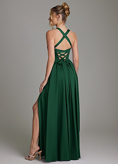Azazie Francis Bridesmaid Dresses Dark Green A-Line Corset Stretch Satin Dress image7