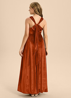 Azazie Jaylah Junior Burnt Orange A-Line Pleated Velvet Dress image2