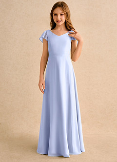 Azazie Nari Girls Formal Flower Girl Dresses Ice A-Line with Sleeves Chiffon Dress image5