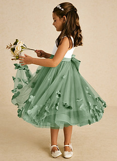 Azazie Sprout vestidos de niña de las flores Vestido de Matcha de Tul de Corte En A con Lazo image4