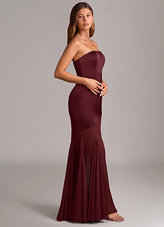 Azazie Uma Robes de demoiselle d'honneur Robe Sirène Convertible en Mousseline de soie Sans bretelles Cabernet image4
