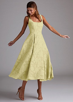 Azazie Amalie Brautjungfernkleider A-Linie Plissee Blumen-Burnout Kleid Zitronensorbet image3