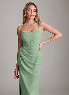 Azazie Mai Bridesmaid Dresses Matcha Sheath Pleated Chiffon Dress image5