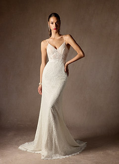Azazie Lianna Wedding Dresses Diamond White Champagne Mermaid Lace Dress image1