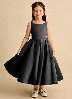 Azazie Babs Flower Girl Dresses Black Ball-Gown Pleated Matte Satin Dress image2