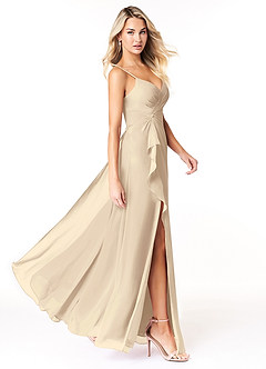 Azazie Emerald Bridesmaid Dresses Champagne A-Line Ruffled Chiffon Dress image2