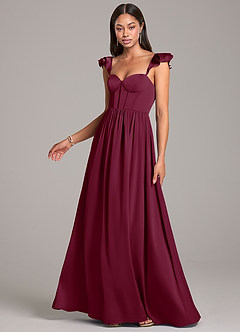 Azazie Denisse Bridesmaid Dresses Mulberry A-Line Ruched Stretch Satin Dress image3