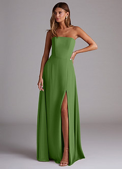 Azazie Wren Robes de demoiselle d'honneur Robe Trapèze Convertible en Mousseline de soie Fente Latérale Basilic image1