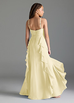 Azazie Peyton Junior Lemon Sorbet A-Line V-Neck Cascading Ruffles Chiffon Dress image2