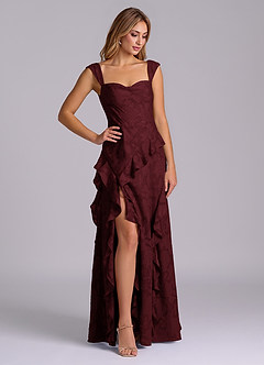 Azazie Sloane Bridesmaid Dresses Cabernet A-Line Sweetheart Neckline Floral Burnout Dress image4