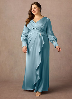 Azazie Petrina Final Sale Moody Blue Mermaid Pleated Stretch Satin Dress image6