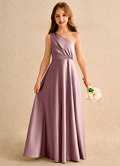 Azazie Puddles Junior Formal Flower Girl Klänningar Klä A-Line i Matt satäng Ena axeln image1