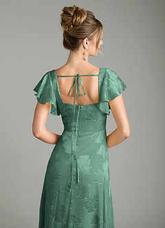 Azazie Bondi Bridesmaid Dresses Eucalyptus A-Line Ruched Floral Jacquard Burnout Dress image6