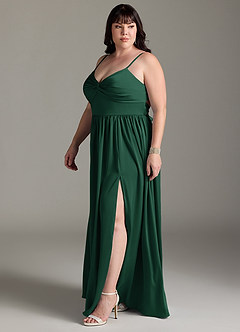 Azazie Zeya Bridesmaid Dresses Dark Green A-Line Pleated Stretch Satin Dress image13