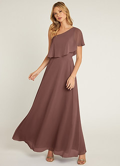 Azazie Lizzy Vestidos de damas de honor Vestido de Expresado de Gasa de Corte en A con Hombro unilateral image5