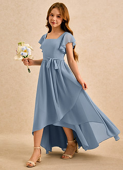 Azazie Milly Girls Formal Abiti da Ragazza di Fiori Abito A-Line in Chiffon Plissettato Blu Polveroso image6