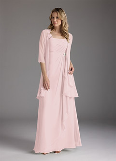 Azazie Weisz Mère de la mariée Robes Robe Trapèze en Mousseline de soie Encolure carrée plissée Rose Pâle image3