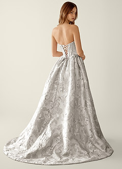 Allegra Silver Floral Jacquard A-line Prom Dress image2