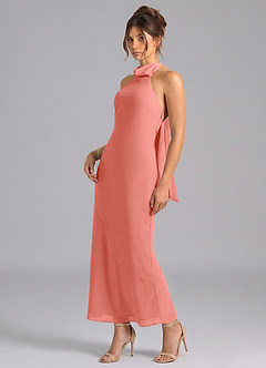 Azazie Velli Bridesmaid Dresses Salmon Pink Mermaid High Neck Chiffon Dress image1