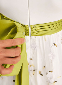 Azazie Pollie Flower Girl Dresses Ivory Lemongrass A-Line Bow Tulle Dress image7