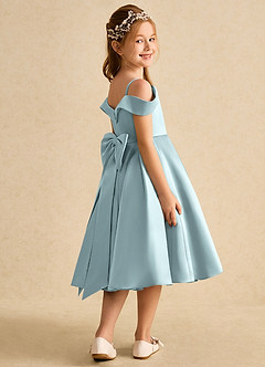 Azazie Favia Flower Girl Dresses Mist A-Line Off the Shoulder Matte Satin Dress image3