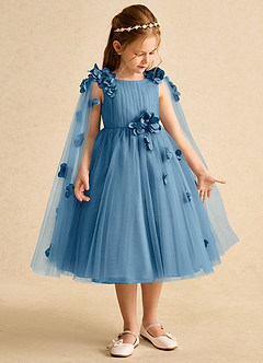 Azazie Staria Blumenmädchenkleider Ballkleid Gestreift Tüll Kleid Stahlblau image7