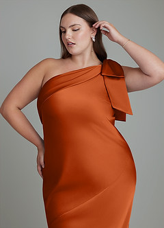 Azazie Yuanna Bridesmaid Dresses Burnt Orange Mermaid One Shoulder Stretch Satin Dress image10