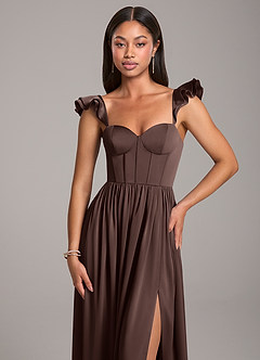 Azazie Denisse Robes de demoiselle d'honneur Robe Trapèze en Satin extensible Rayé Ganache image6