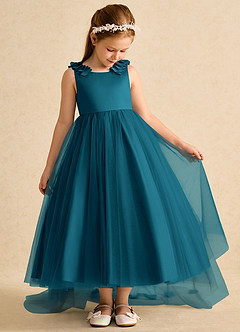 Azazie Lorita Flower Girl Dresses Ink Blue A-Line Beaded Tulle Dress image5