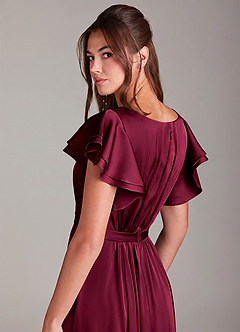 Azazie Daphne Vestidos modestos de dama de honra Vestido Linha A Franzido Comprimento do chão Cetim elástico image2