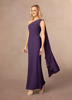 Azazie Gianna Mother of the Bride Dresses Plum One Shoulder Stretch Crepe Dress image2