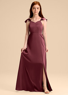 Azazie Everett Junior Jurk van Stretch Satijn met A-Lijn Boog Merlot image1