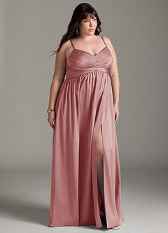 Azazie Alia Bridesmaid Dresses Dusty Rose A-Line Pleated Stretch Satin Dress image12